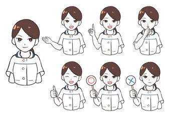 女性看護師の表情バリエーション