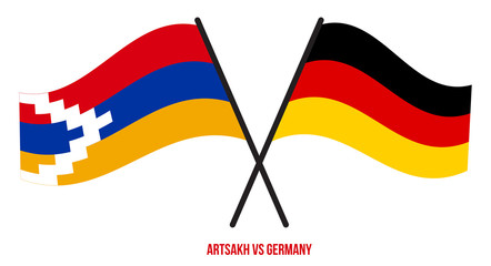 Artsakh and Germany Flags Crossed And Waving Flat Style. Official Proportion. Correct Colors