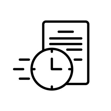 Fast contract. Linear icon of instant deal. Black illustration of quick paperwork, business negotiations, submit formal requests, receive response letter. Contour isolated vector on white background