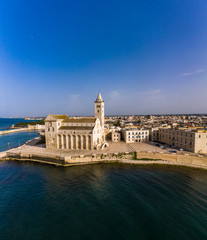 Obraz premium Aerial view, Cathedral of San Nicola Pellegrino, Sea Cathedral of Trani, Puglia, Southern Italy, Italy,