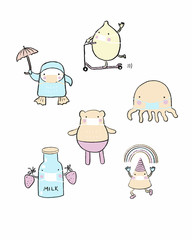 Little Kawaii Characters In Medical Masks