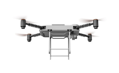 3d rendering of white and black drone with camera isolated on white background.