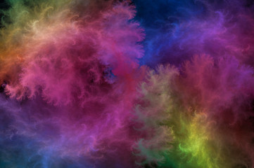 Fototapeta na wymiar Abstract beautiful fractal background in the form of clouds and feathers in rainbow colors and is suitable for use in projects of imagination, creativity and design.