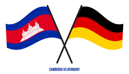 Cambodia and Germany Flags Crossed And Waving Flat Style. Official Proportion. Correct Colors