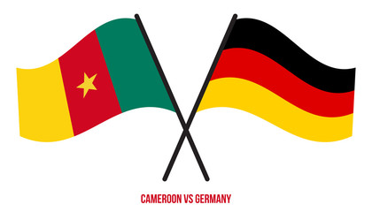 Cameroon and Germany Flags Crossed And Waving Flat Style. Official Proportion. Correct Colors