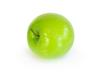 Closeup green apple with slice isolated on white background, fruit for healthy diet concept
