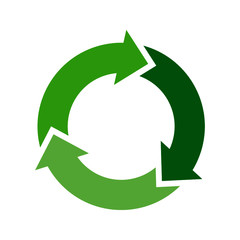 Recycle circle logo and icon, label, tag. Green three colors vector icon on white background