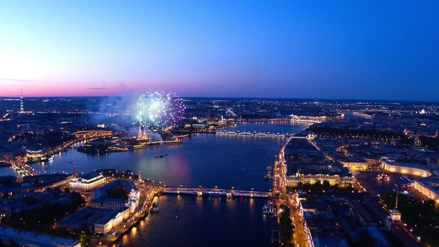 Beautiful panorama of the night Saint Petersburg salute