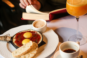 fried eggs in a frying pan