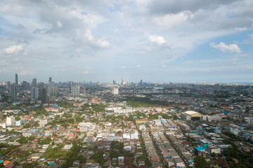 Fototapeta premium aerial mega Bangkok city in the sunset time 