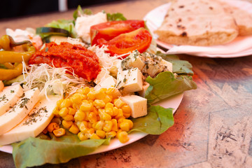 Cheese and Salad at local restaurant in Mostar, Bosnia and Herzegovina