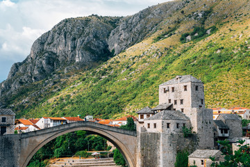 Stari most bridge and old town in Mostar, Bosnia and Herzegovina