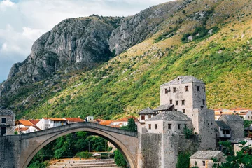Lichtdoorlatende gordijnen Stari Most Stari most bridge and old town in Mostar, Bosnia and Herzegovina