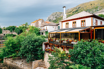 Old town Neretva riverside restaurant in Mostar, Bosnia and Herzegovina