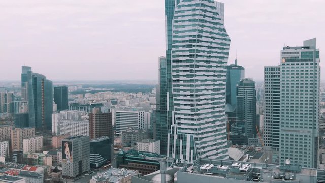 Aerial View Of Warsaw Skyline On A Partially Cloudy Day, Poland