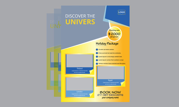 Modern Holiday Travel Flyer with space for image and with Graphic elements.