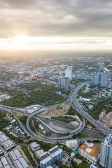 Fototapeta na wymiar aerial mega bangkok city in the sunset time 