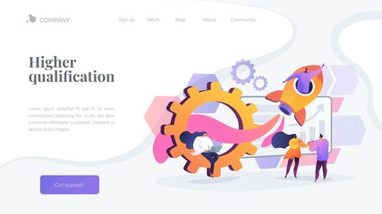 Business development and startup. Worker in space rocket. Success and work improving. Productivity, efficiency of production, qualification concept. Website homepage header landing web page template.