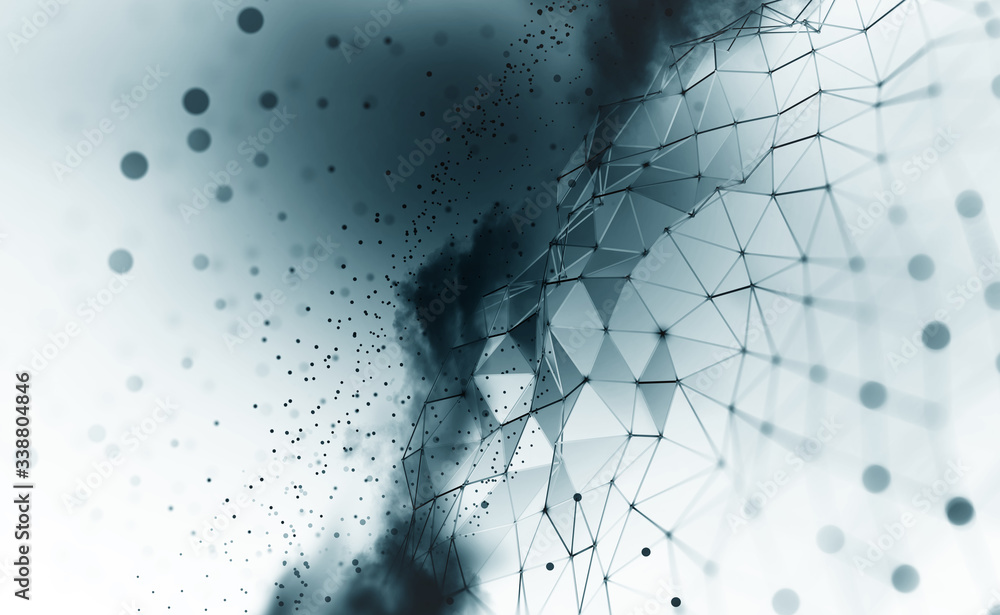Aufkleber Big data and cybersecurity 3D illustration. Neural network and cloud technologies. Global database and artificial intelligence. Bright, black and white background with bokeh effect