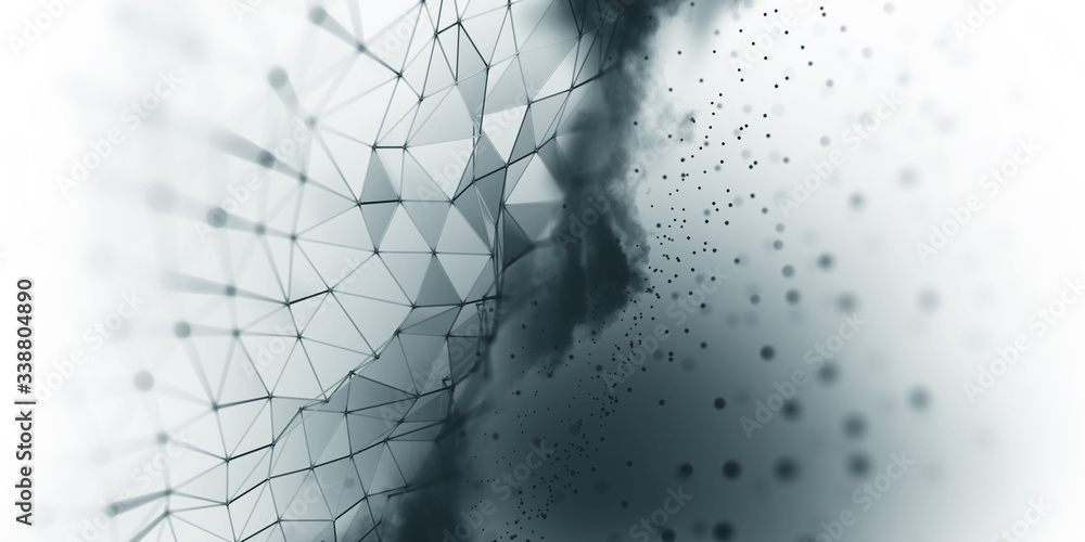 Aufkleber Big data and cybersecurity 3D illustration. Neural network and cloud technologies. Global database and artificial intelligence. Bright, black and white background with bokeh effect