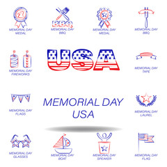 memorial day usa colored icon. Set of memorial day illustration icon. Signs and symbols can be used for web, logo, mobile app, UI, UX on white background