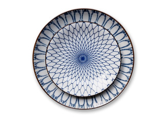 Top view ceramic plate porcelain dish isolated on white background.