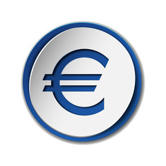Euro currency symbol on sticker label, isolated on white.
