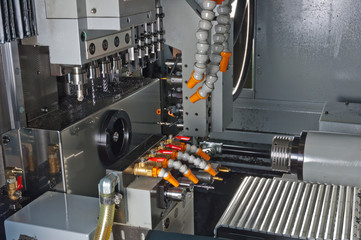 Interior of CNC machine with tools