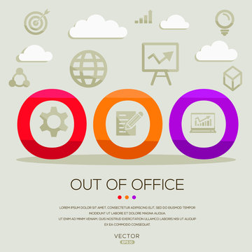 ooo mean (out of office) ,letters and icons,Vector illustration.