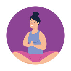 woman in lotus position in frame circular vector illustration design