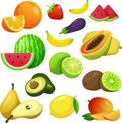 Vector collection of fresh healthy fruits isolated on white