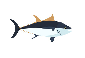 Atlantic bluefin tuna fish simple vector cartoon color illustration