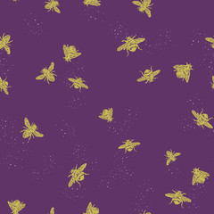 Fototapeta na wymiar Vector seamless pattern with bees. Hand drawn cute illustration great for fabric, scrapbook and wrapping paper.