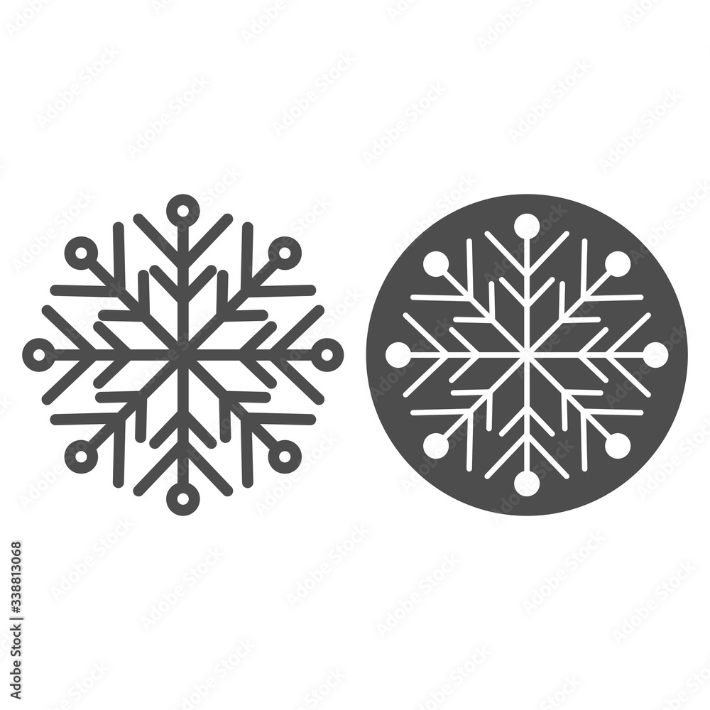 Poster snowflake line and solid icon. ice crystal flake of snow sixfold symmetry outline style pictogram on