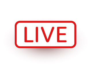 Live sticker. Live stream, video, news icon on white background. Social media template. Broadcasting, online stream. Play button. Social network sign. Vector illustration