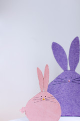 Cardboard Easter rabbits, postcard, space for text