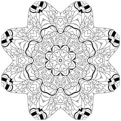 Hand drawn zentangle circular ornament for coloring page.