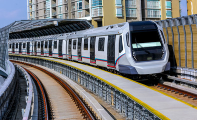 Malaysia Mass Rapid Transit (MRT) train. People commute with MRT as transportation to work, school,...