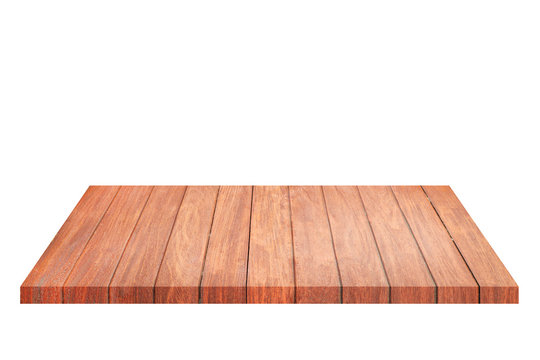 Empty brown old wooden shelf on white background. for montage of your product