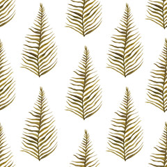 Seamless pattern with watercolor green leaves on white background
