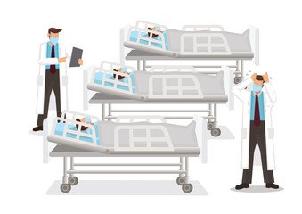 Worry doctor seeing a lot of patients. Concept of outbreak or pandemic.