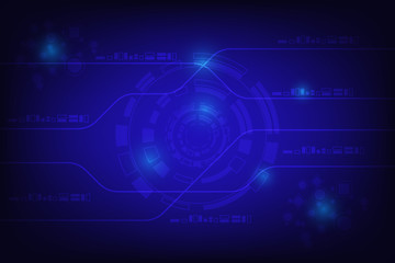 Line, circle and rectangular shape on blue background. Futuristic and technology abstract. Hi-tech communication and conection concept.