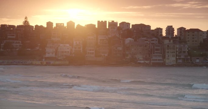 Pan from Sunrise to Deserted Bondi Beach, Closed due to COVID-19
