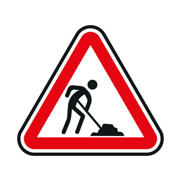 road work sign, warning road sign, sign with an employee