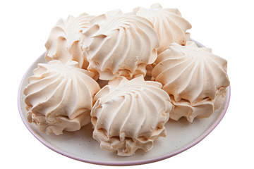 Delicious white vanilla marshmallow on plate on white