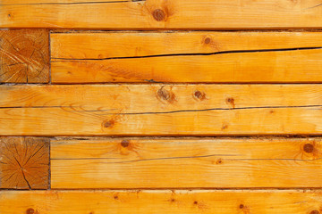 Wooden pine beam. Horizontal view. Close-up. Background. Texture.