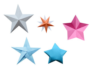 Origami paper stars isolated white