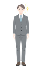 直立　ポーズ　ドヤ顔　ビジネス　スーツ　男性　全身