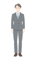 直立　ポーズ　ビジネス　スーツ　男性　全身