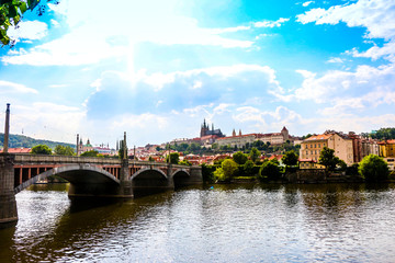 The Charles Bridge leading to the  Prague Castle, Prague.